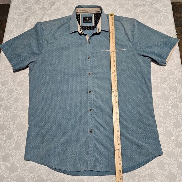 Craft Flow Short Sleeve Button Up Shirt Light Blue with Tan Dots Size L - Picture 4 of 11